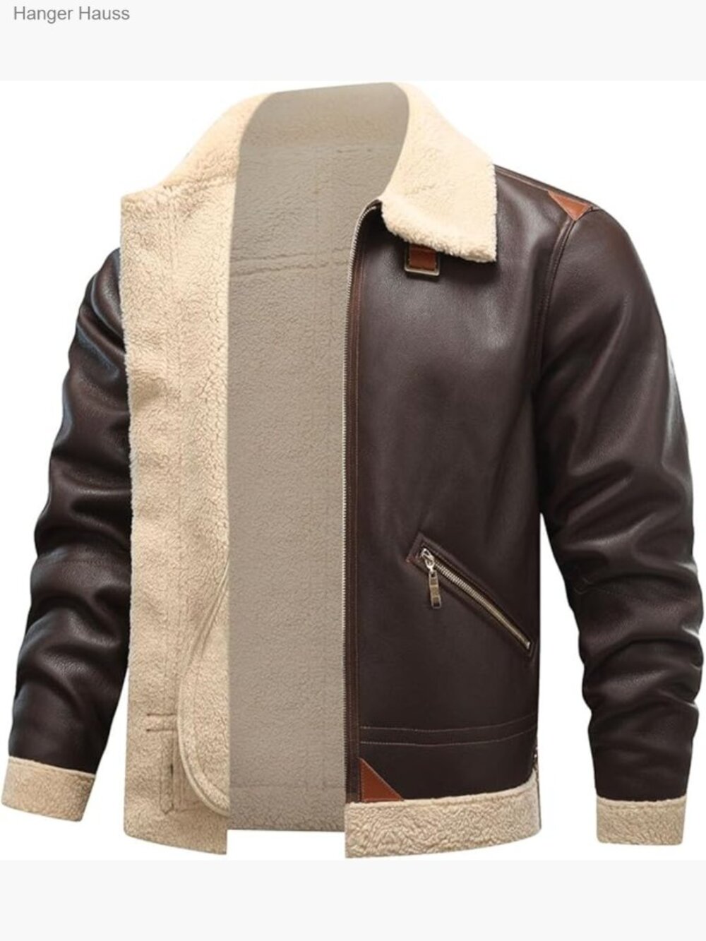 Men's Faux Leather Bomber Jacket Winter Coat Fleece Lined